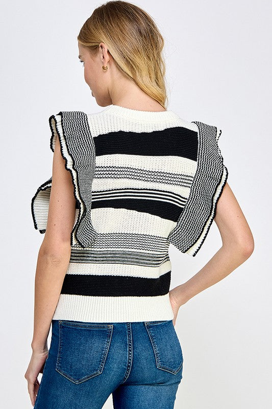 Stripe Ruffle Sweater Vest