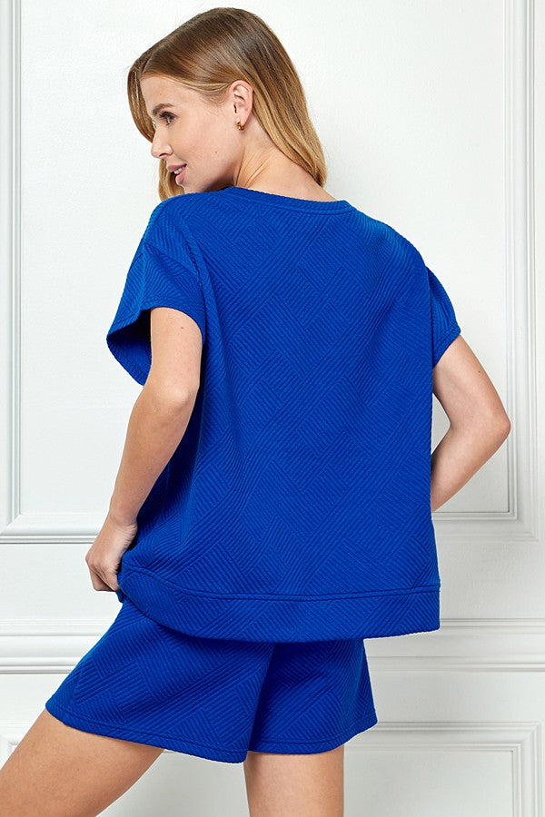 Royal Blue Textured Shorts Set