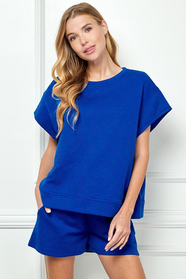 Royal Blue Textured Shorts Set