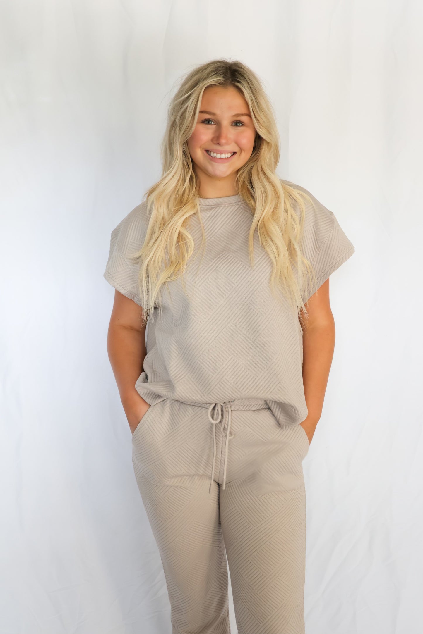 Textured Cream Joggers Set