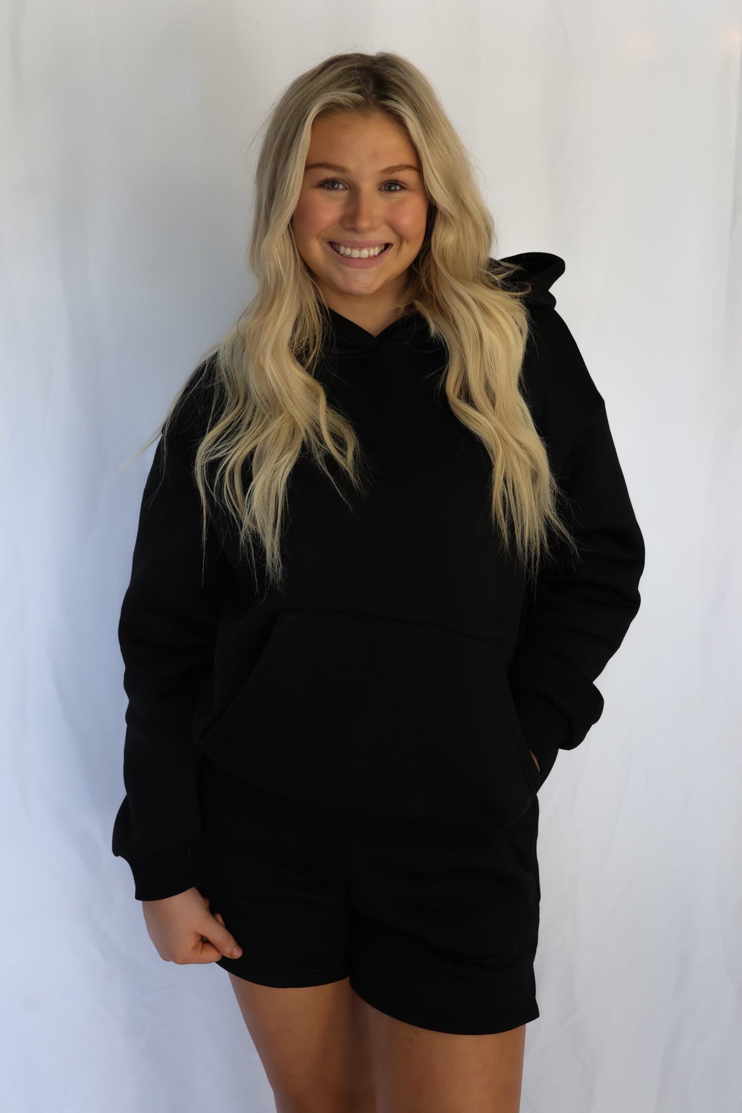 Black Hooded Sweatshirt Set