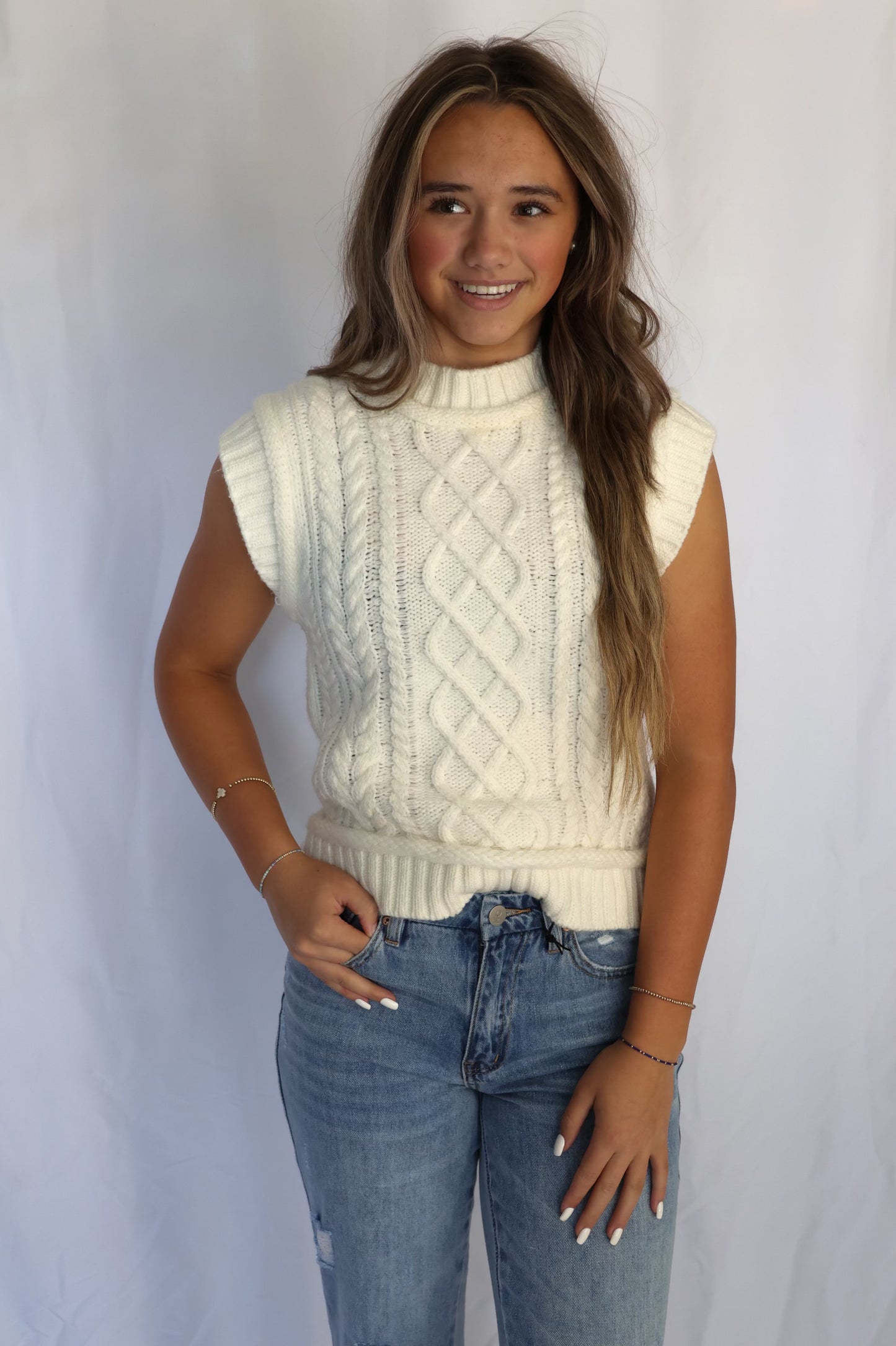 Cream Cable Sweater Vest