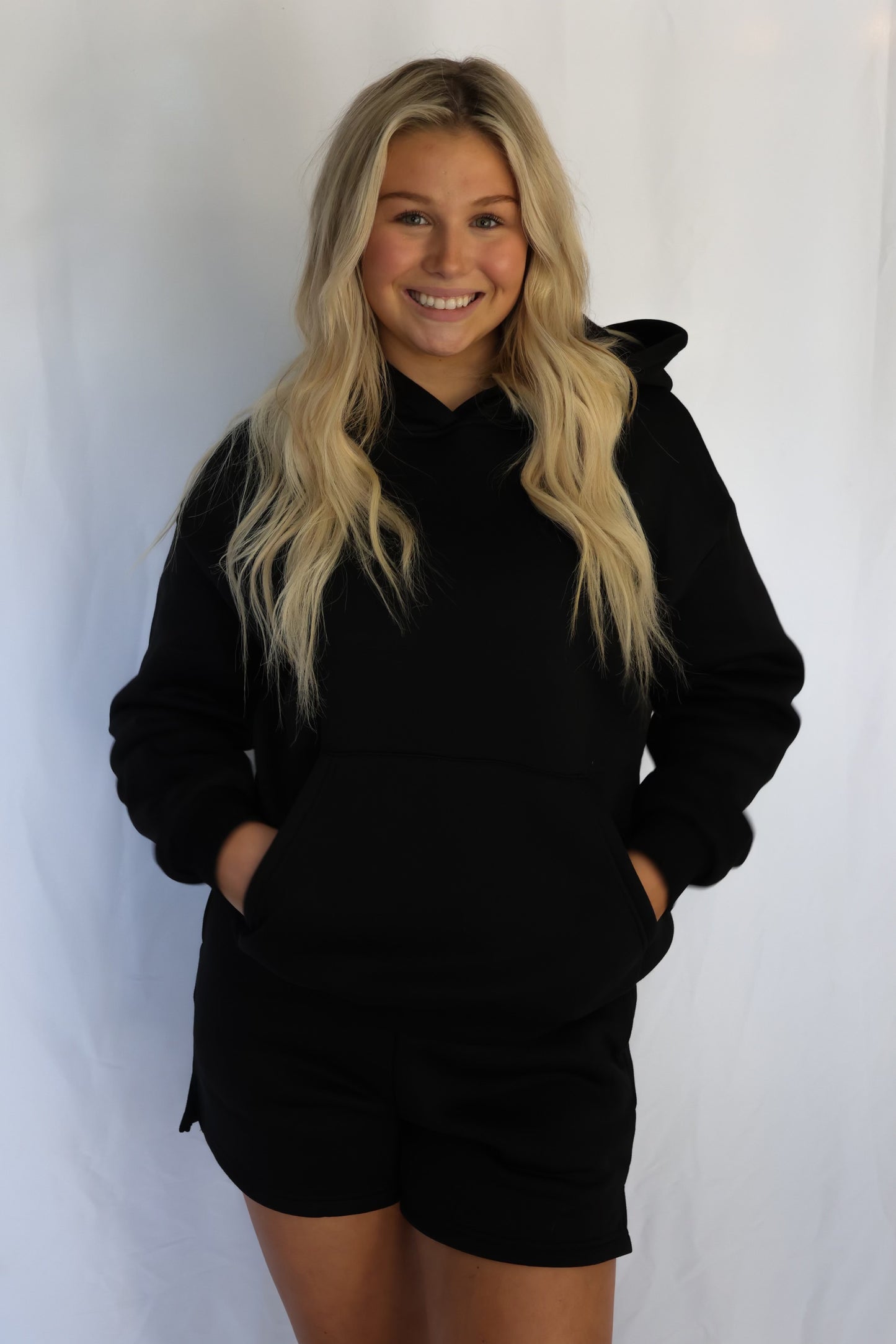 Black Hooded Sweatshirt Set