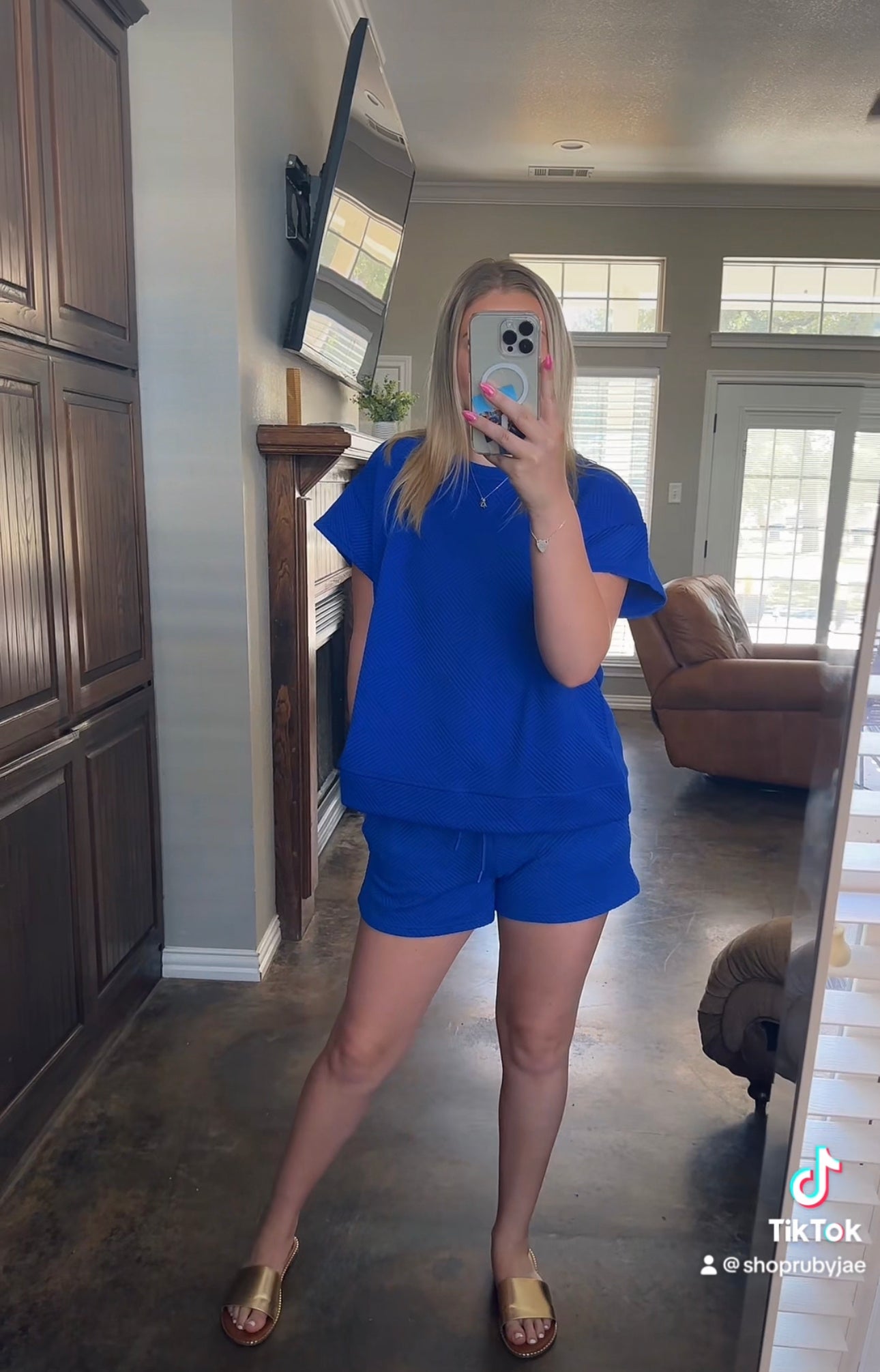 Royal Blue Textured Shorts Set