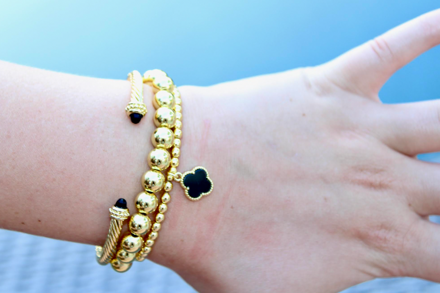 Gold Cuff Bracelet with Black Detail