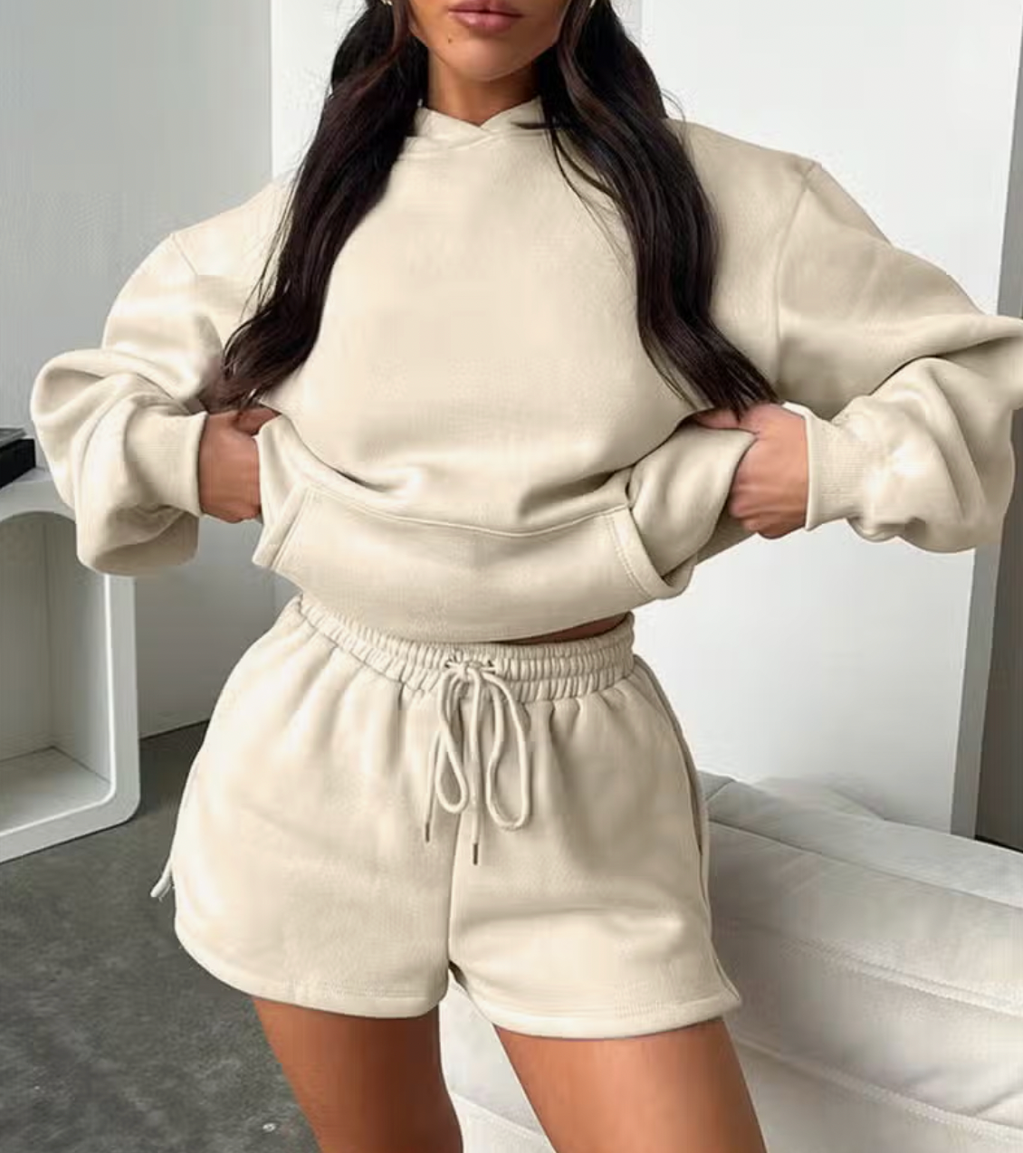 Black Hooded Sweatshirt Set