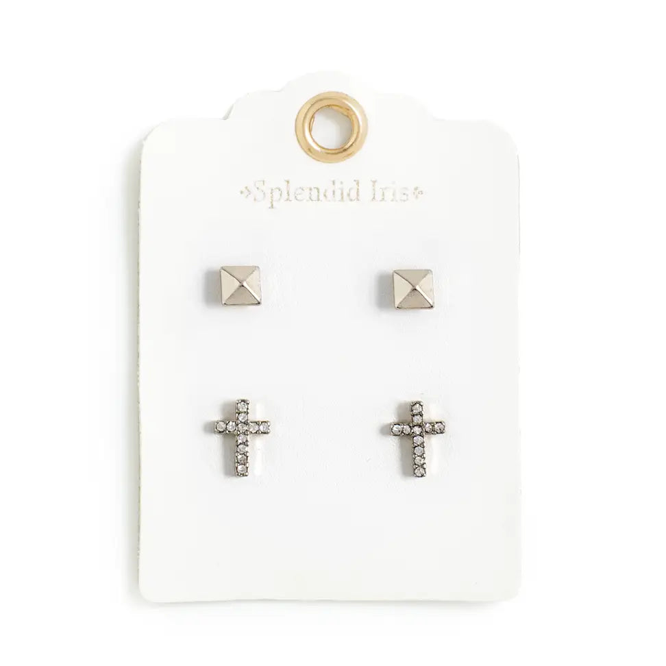 Cross Studs- Silver
