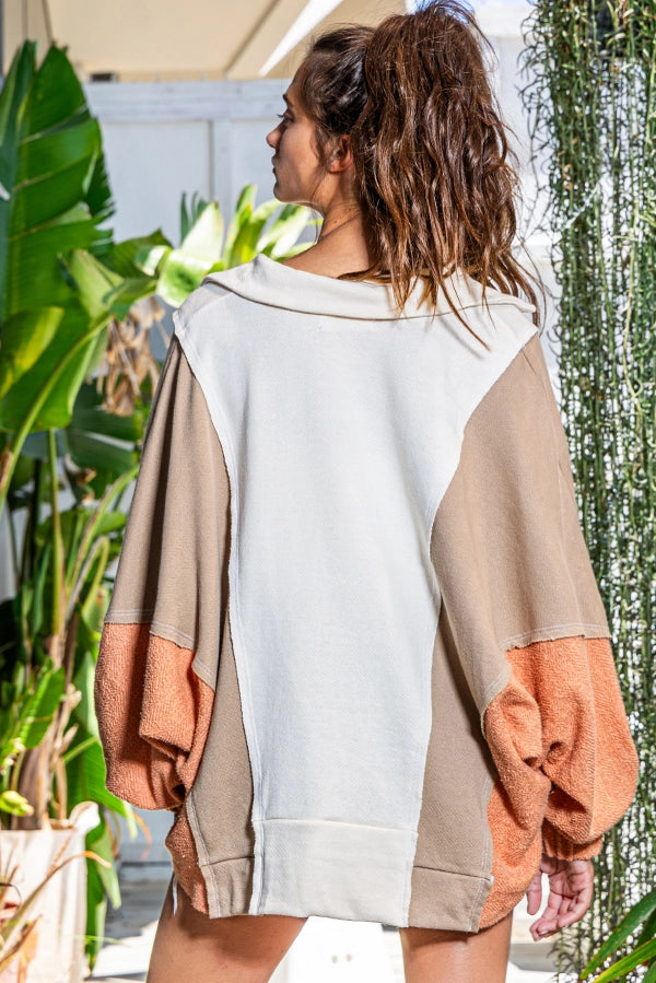 Oversized Collared V-Neck Top