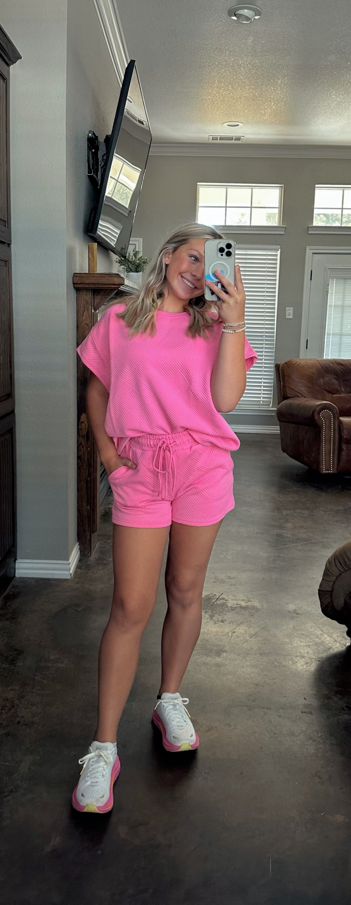 Paizlee Pink Textured Shorts Set