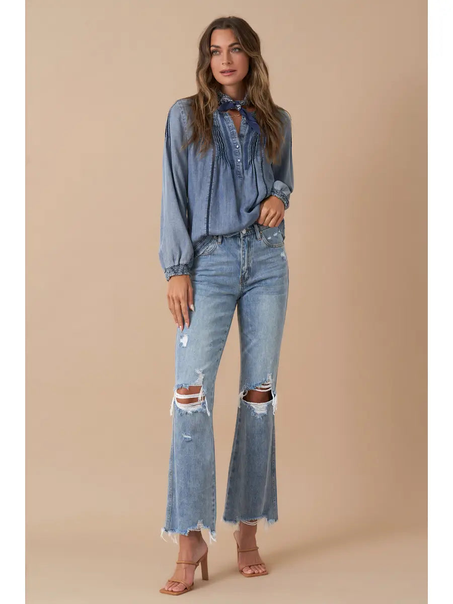 Mid Rise Crop Flare Jeans