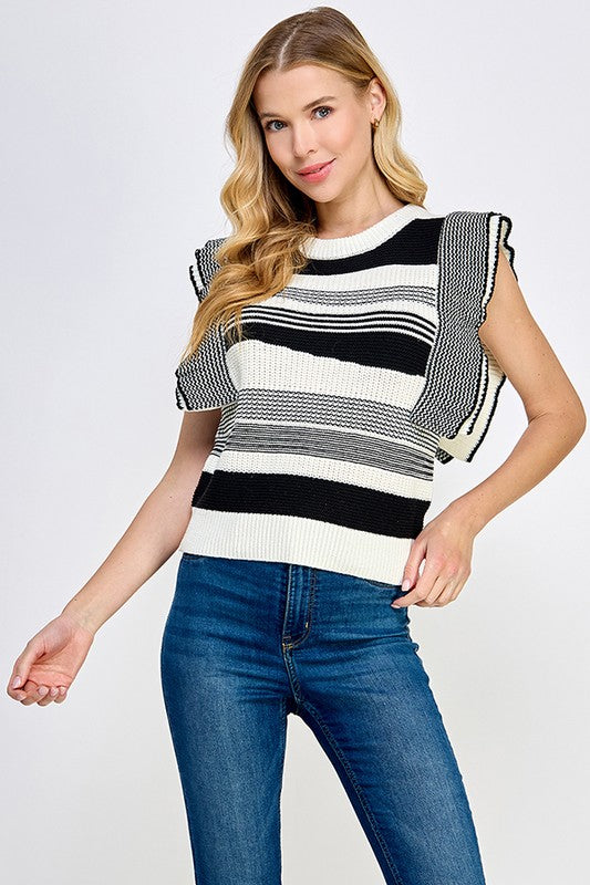 Stripe Ruffle Sweater Vest