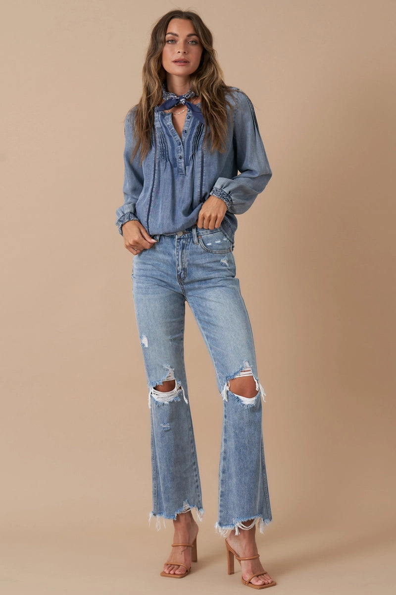Mid Rise Crop Flare Jeans