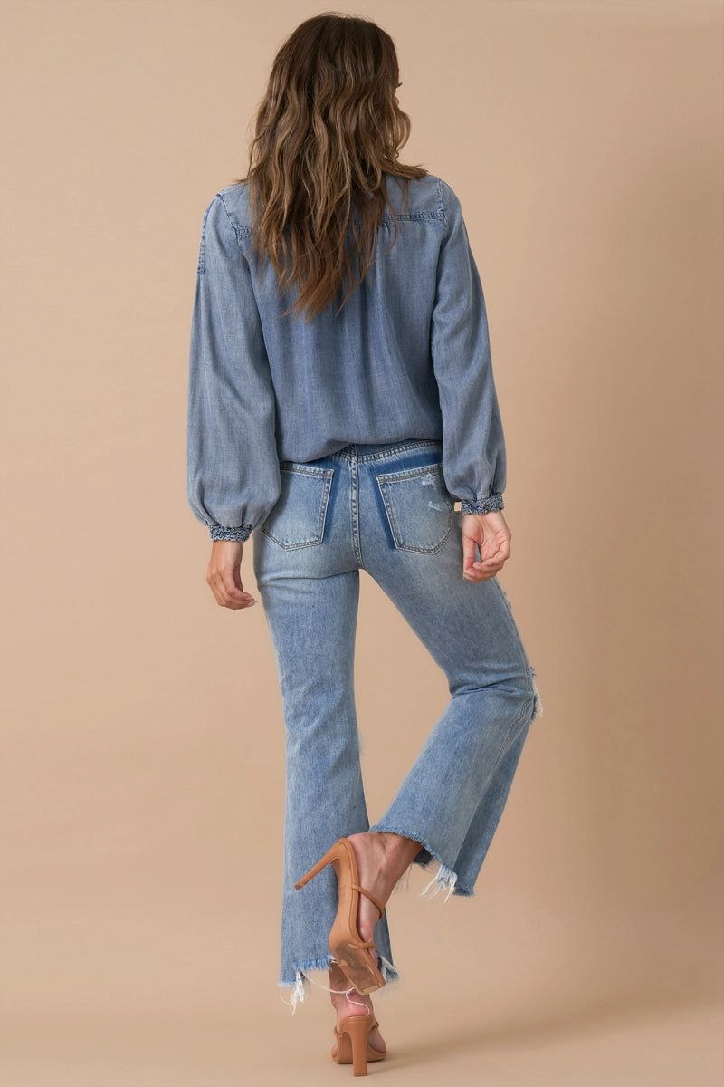 Mid Rise Crop Flare Jeans