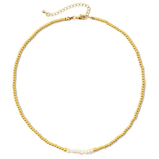 Beaded Pearl and Gold Necklace