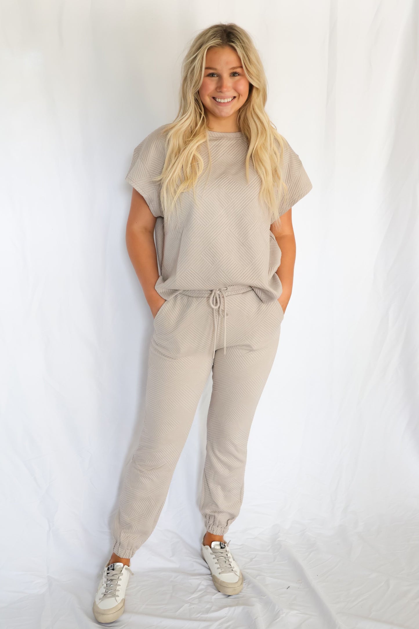 Textured Cream Joggers Set