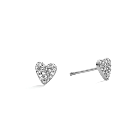 Pave Heart Stud-Silver