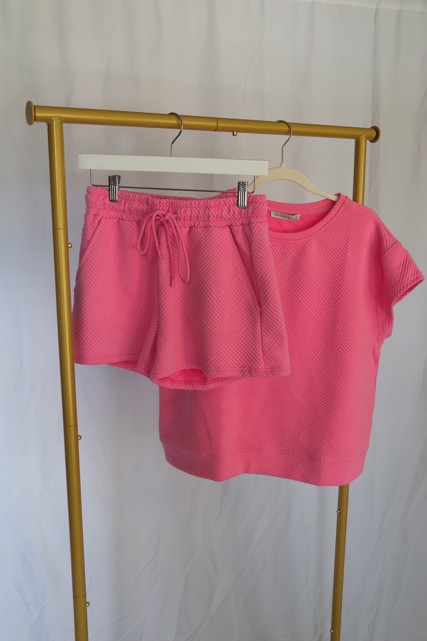 Paizlee Pink Textured Shorts Set