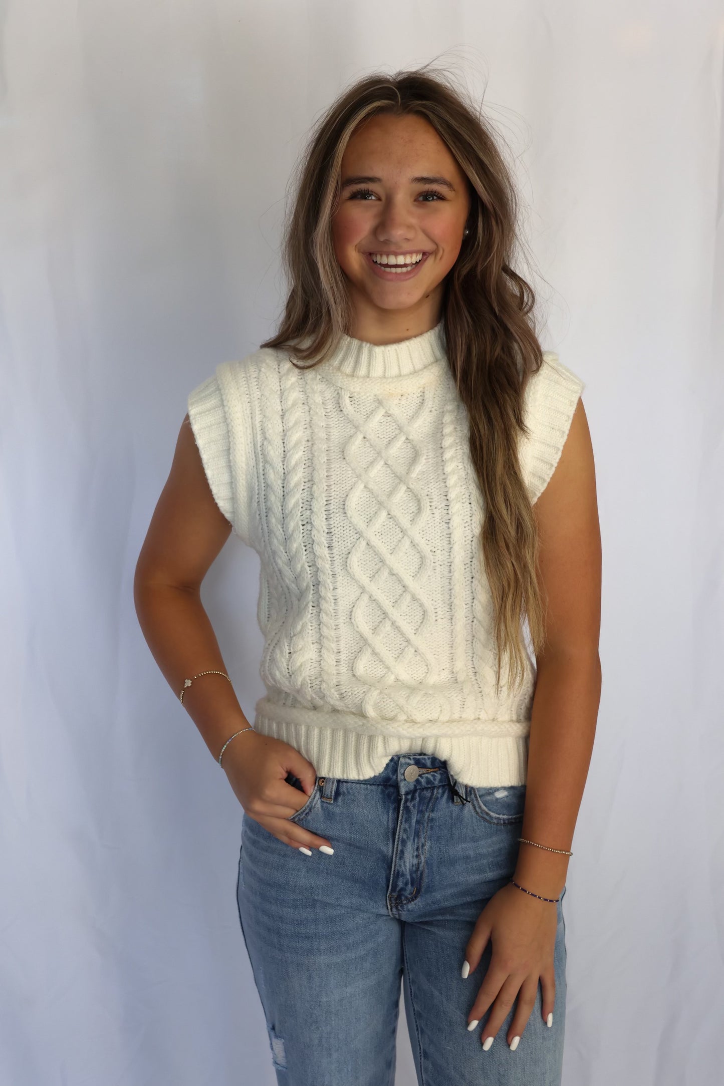 Cream Cable Sweater Vest