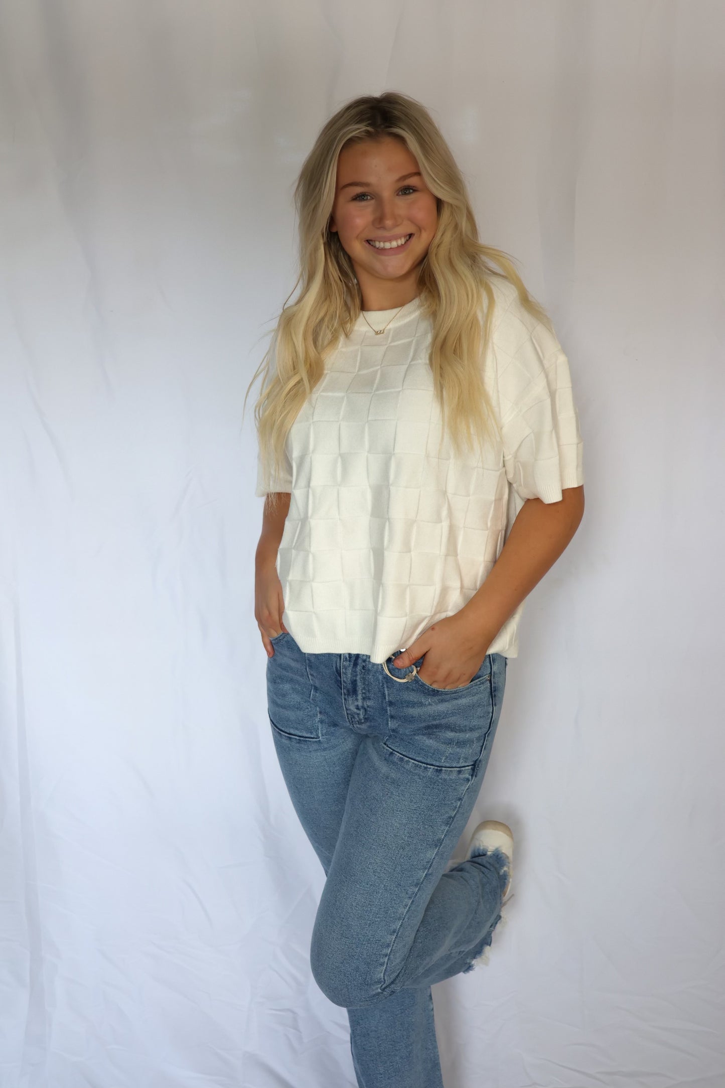 White Short Sleeve Sweater