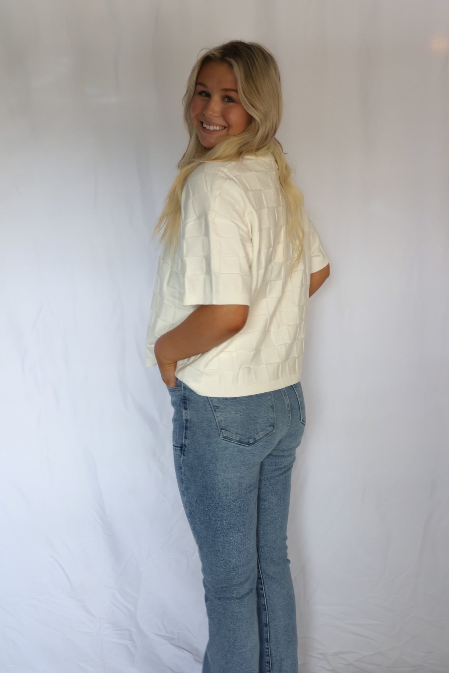 White Short Sleeve Sweater