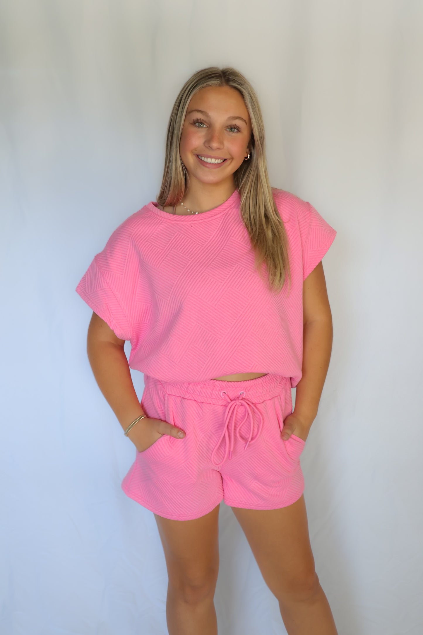 Paizlee Pink Textured Shorts Set
