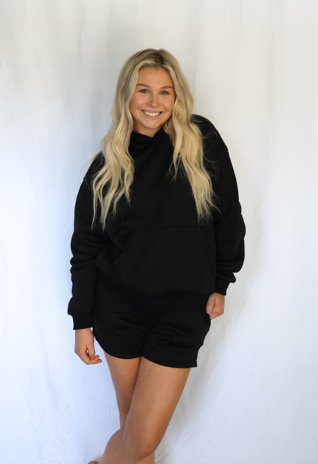 Black Hooded Sweatshirt Set