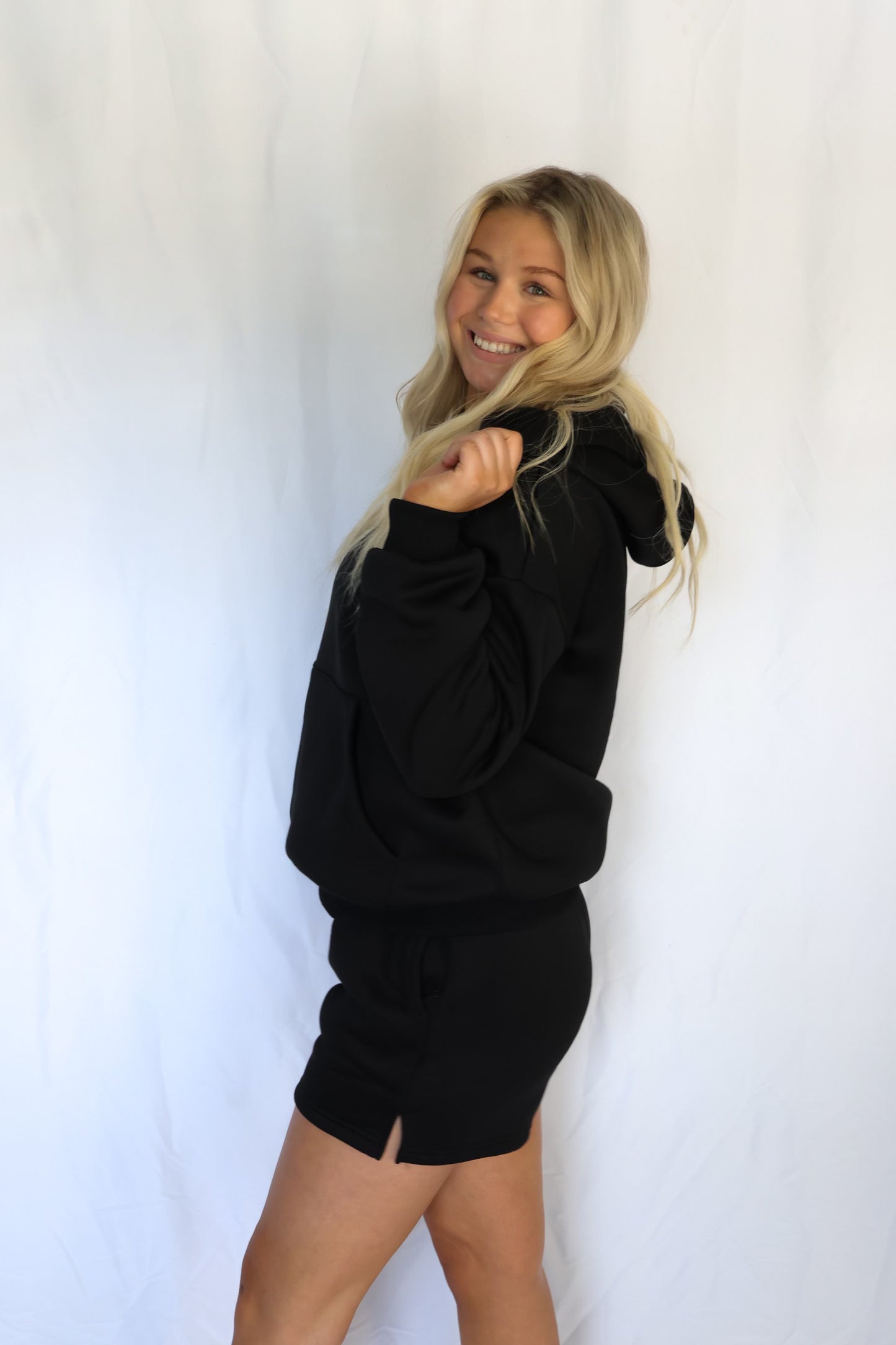 Black Hooded Sweatshirt Set