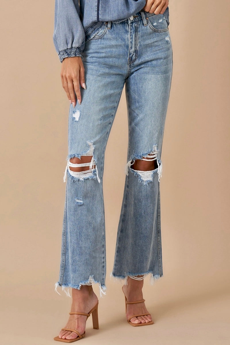 Mid Rise Crop Flare Jeans