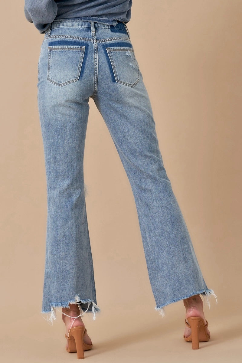 Mid Rise Crop Flare Jeans