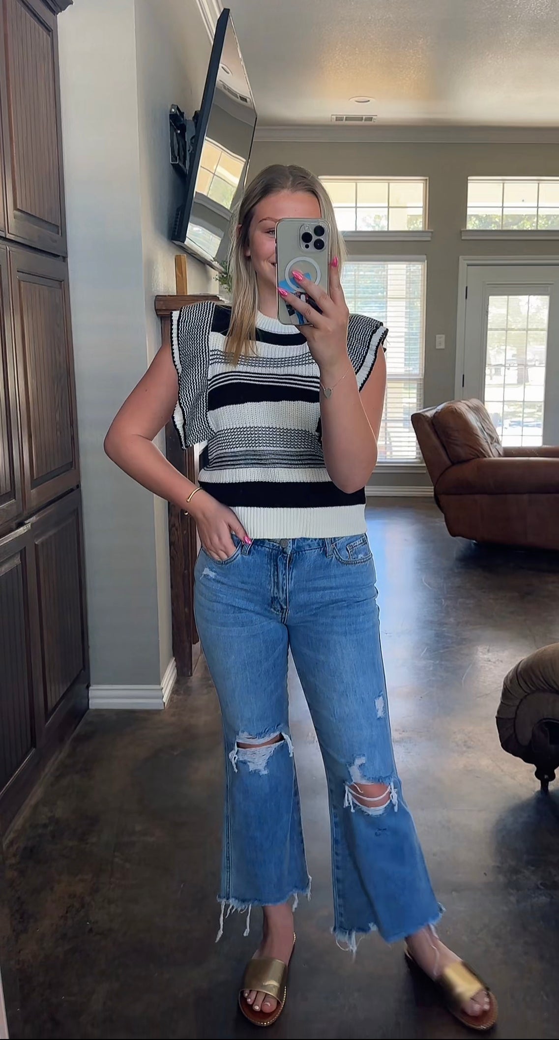 Stripe Ruffle Sweater Vest