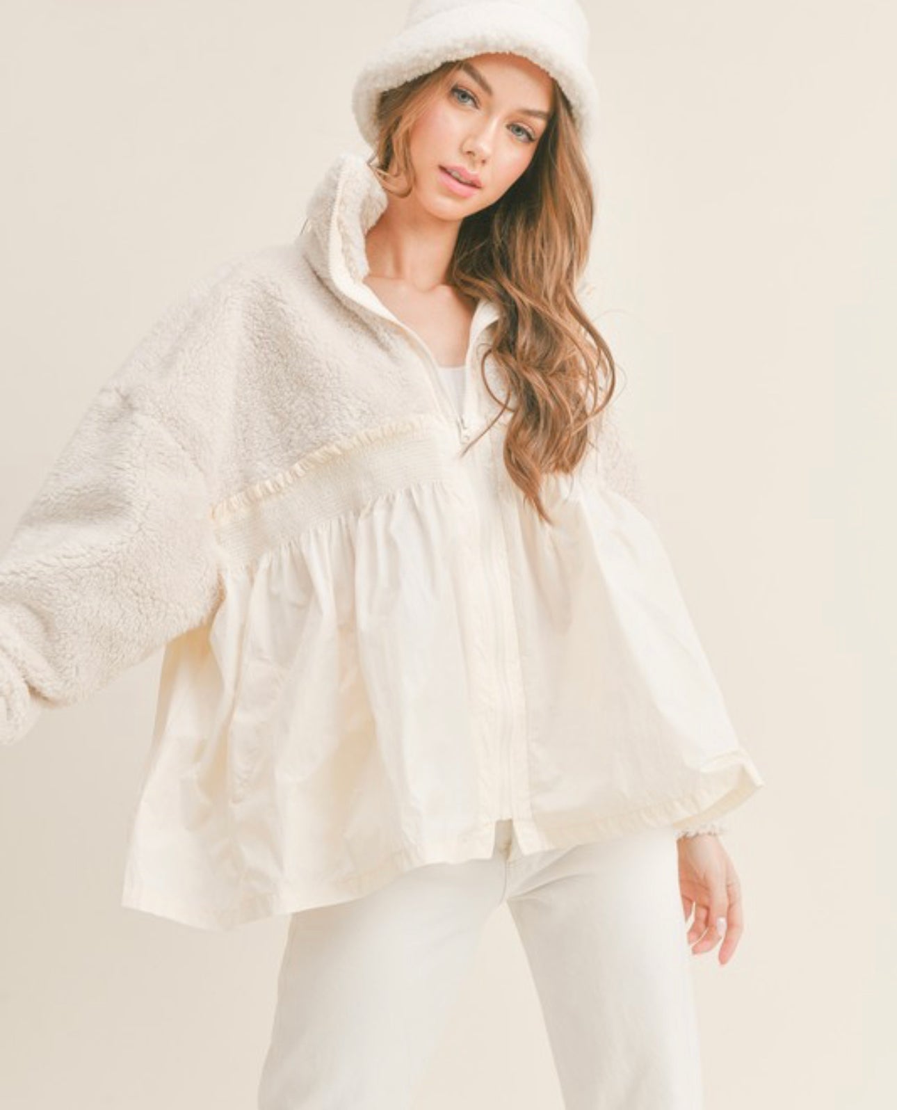 Sherpa Smocked A- Line Jacket