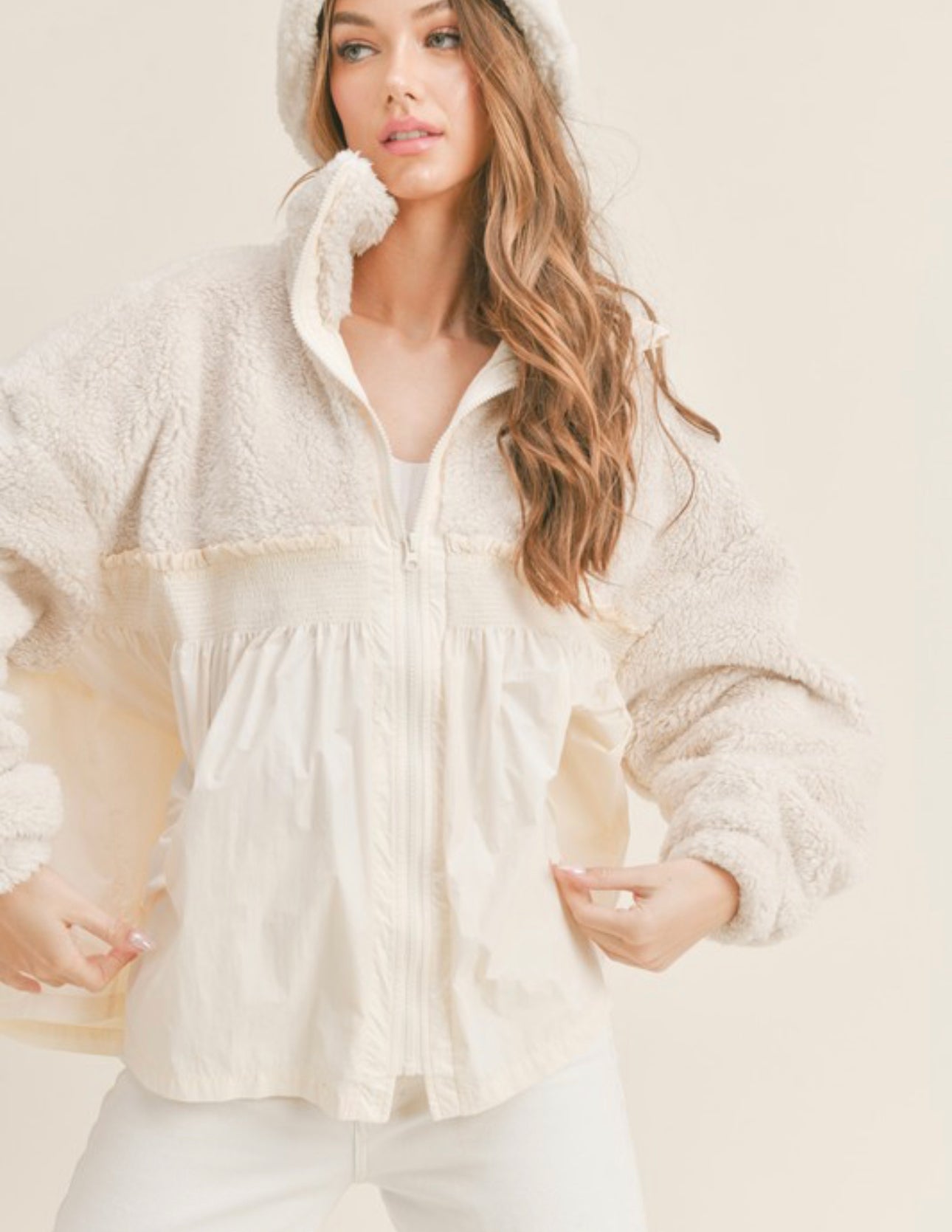 Sherpa Smocked A- Line Jacket