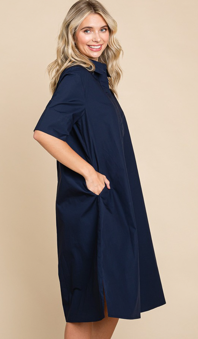 Poplin Collared Shirt Dress
