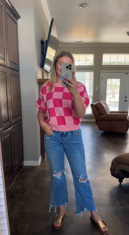 Pink Check Sweater