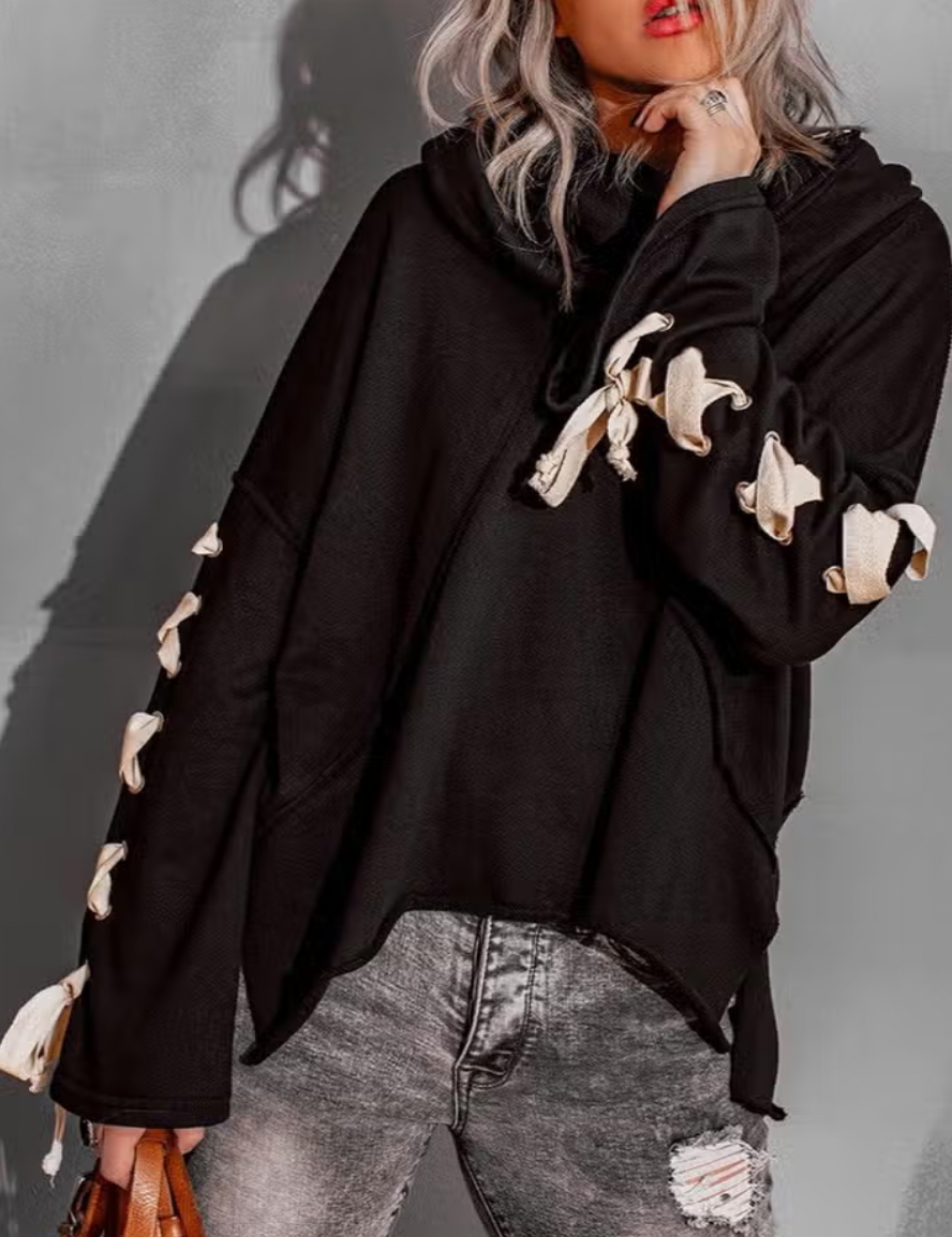 Strappy Hooded Pile Collared Rae Edge Sweatshirt