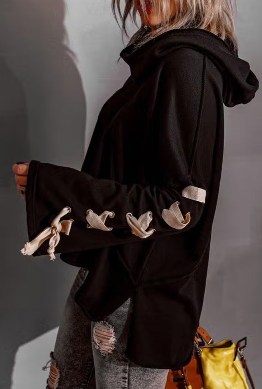 Strappy Hooded Pile Collared Rae Edge Sweatshirt