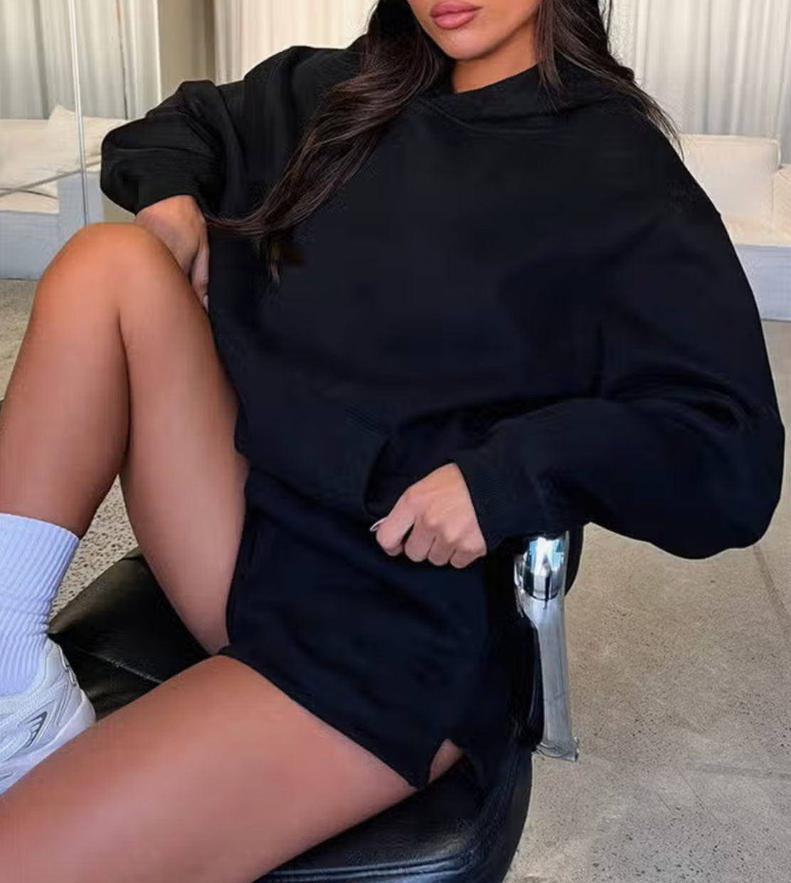 Black Hooded Sweatshirt Set