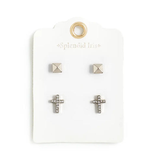 Cross Studs- Silver
