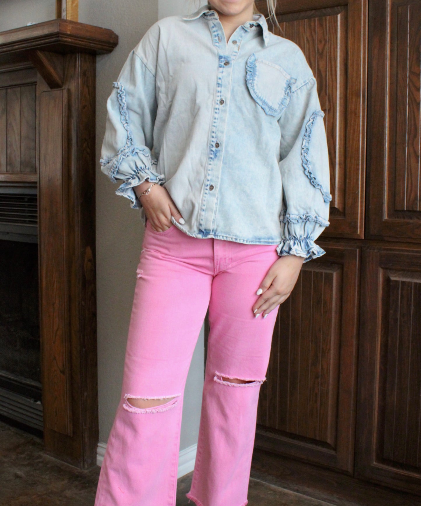 Ruffle Denim Shirt